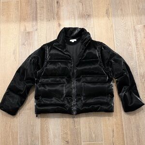 Topshop Sheen Puffer Jacker with Removable Sleeves - Shiny Black US 8